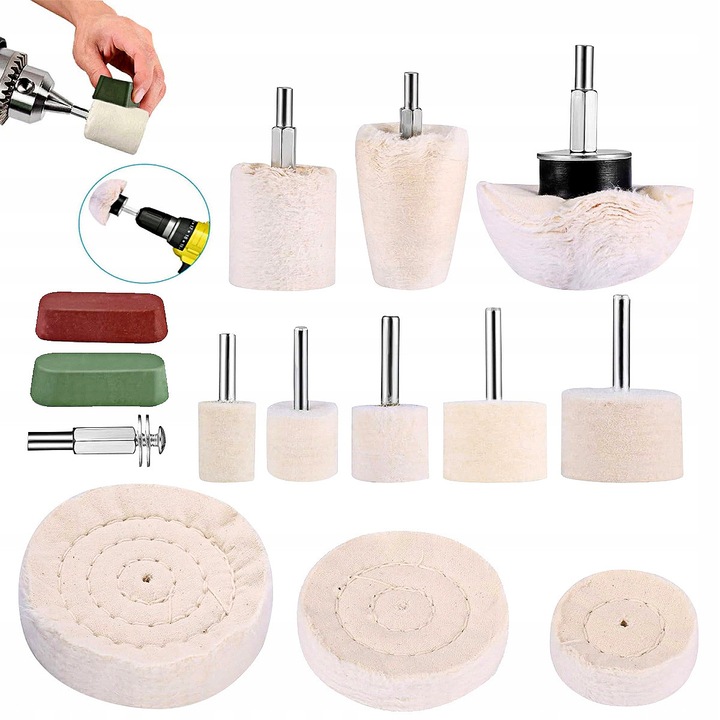 Set 14 accesorii lustruit YOUKUKE, din bumbac, pentru metal/aluminiu/inox/bijuterii, rezistente la abraziune, Alb