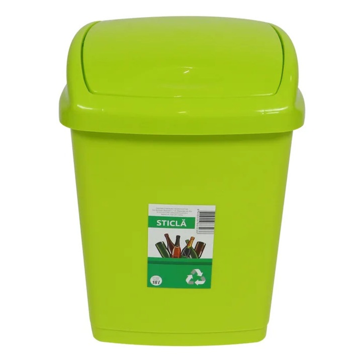 Cos de gunoi, Agora Plast, pentru colectare selectiva, capac batant, plastic, forma dreptunghiulara, verde, 18 L