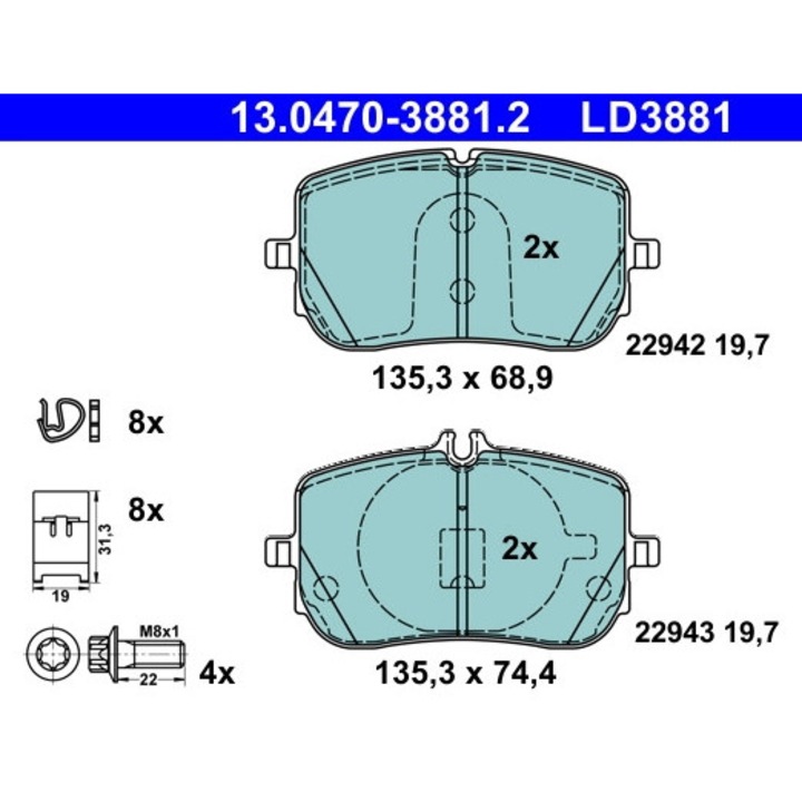 Fékbetét készlet, tárcsafék 13.0470-3881.2 Mercedes-Benz A-osztály/B-osztály/Cla/Cla Shooting Brake/Gla/Glb