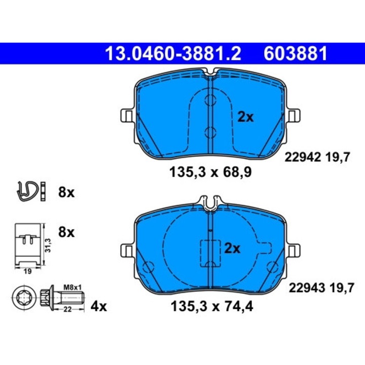 Fékbetét készlet, tárcsafék 13.0460-3881.2 Mercedes-Benz A-osztály/B-osztály/Cla/Cla Shooting Brake/Gla/Glb