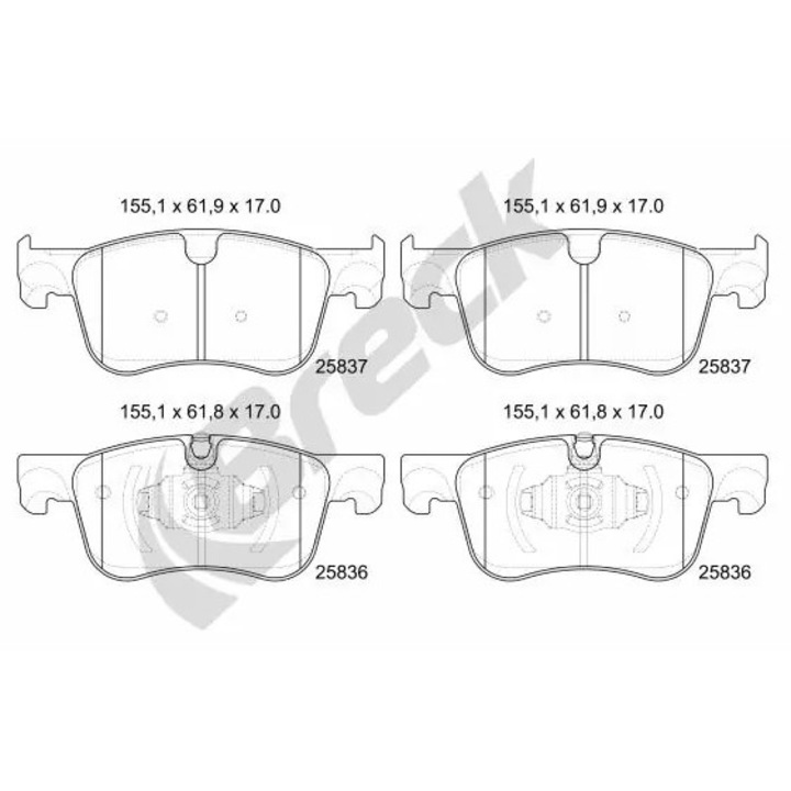 Комплект накладки, дискова спирачка 258360070100 Citroën Berlingo/C4 Picasso 2/C4 Spacetourer/Grand C4 Spacetourer Opel Combo