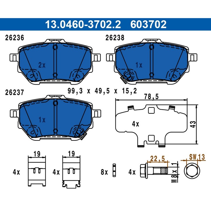 Set Placute Frana 13.0460-3702.2 Toyota Corolla/Yaris