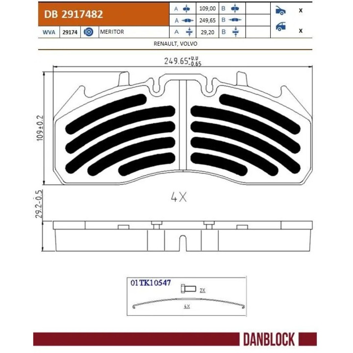 Комплект накладки, дискови спирачки Db2917482 Ford F-Max Renault Trucks C/D/Magnum/Premium 2 Volvo Fe/Fe 2/Fh/Fh 2/Fh16/Fh16 2