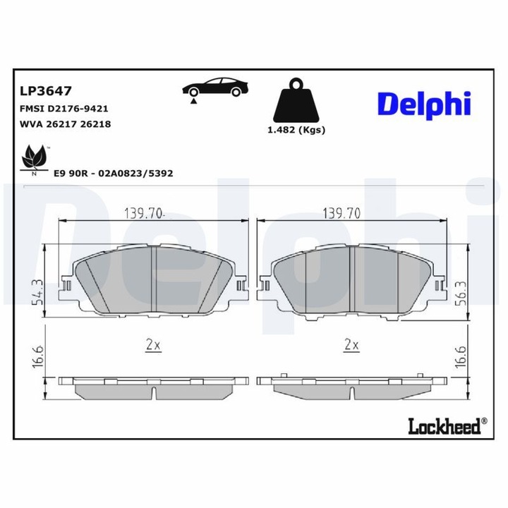 Комплект накладки, дискова спирачка Lp3647 Toyota Prius Phv