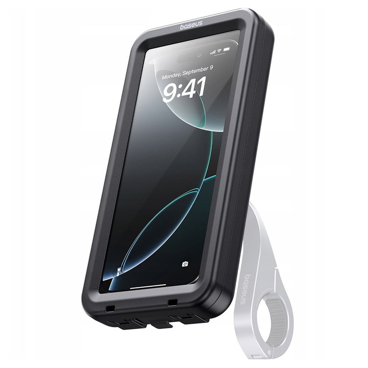 Suport pentru telefon, Baseus, impermeabil, prindere magnetica, protectie 360, negru, pana la 6.9"