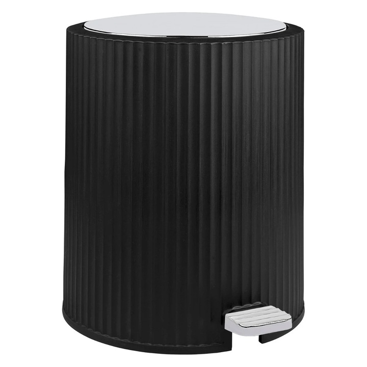Cos de gunoi cu pedala, Okyanus Home Coliseum OKY-453-1, plastic, forma cilindrica, negru + cromat, 5 L