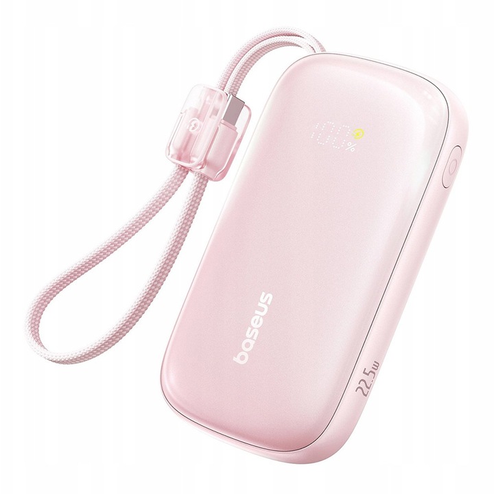 Baterie externa Power Bank EnerFill FC21 Qpow 3 Ultra (E0027M02) with Detachable Cable, 20000mAh, 22.5W, USB, USB C Nebula Pink Roz