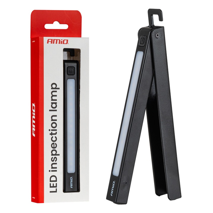 Акумулаторна инспекционна лампа AMiO XTE+SMD, 600mAh, 17x24x187mm, 8 бели LED, 7 топли LED, 2 червени LED