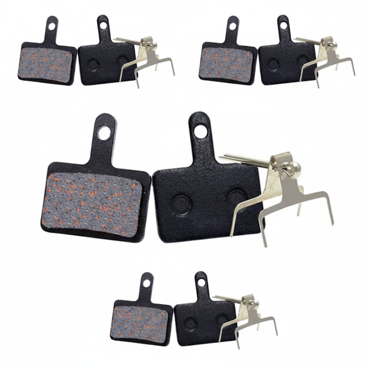 Placute de frana bicicleta 8 bucati (4 perechi), fara zgomot, rezistente la uzura si rugina, material rasina/otel, potrivire universala, dimensiuni 35x31x4mm, culoare neagra