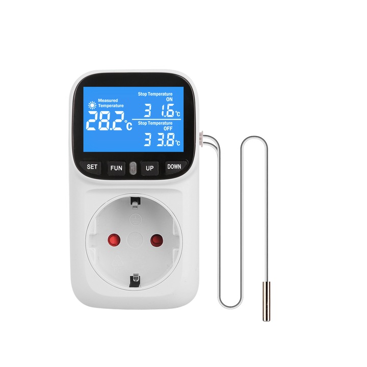 Контакти със защита от пренапрежение, 16A, температурен сензор, бял