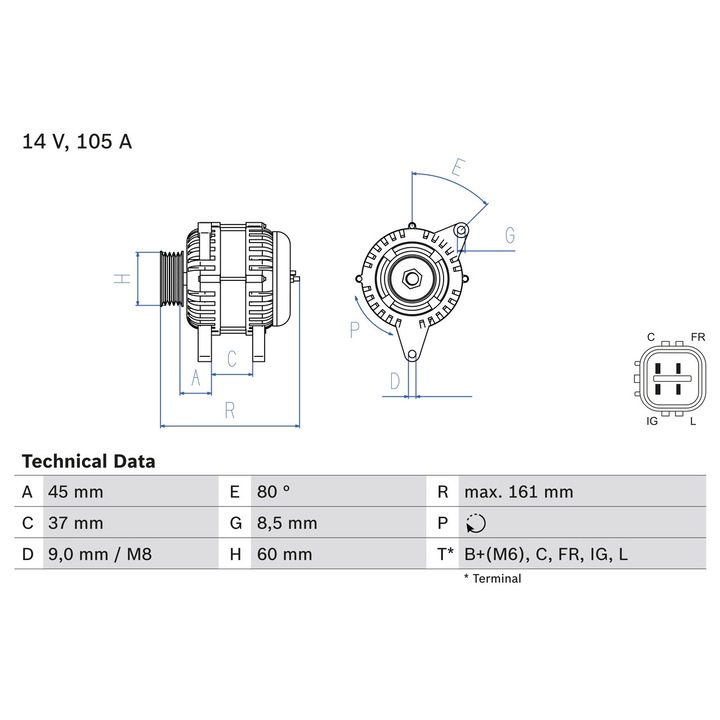Generátor / Alternátor 0986082410 Honda Accord 8/Accord 9/Cr-5 3/Cr-5 4/Crossroad/Stream Honda (Dongfeng) Cr-5