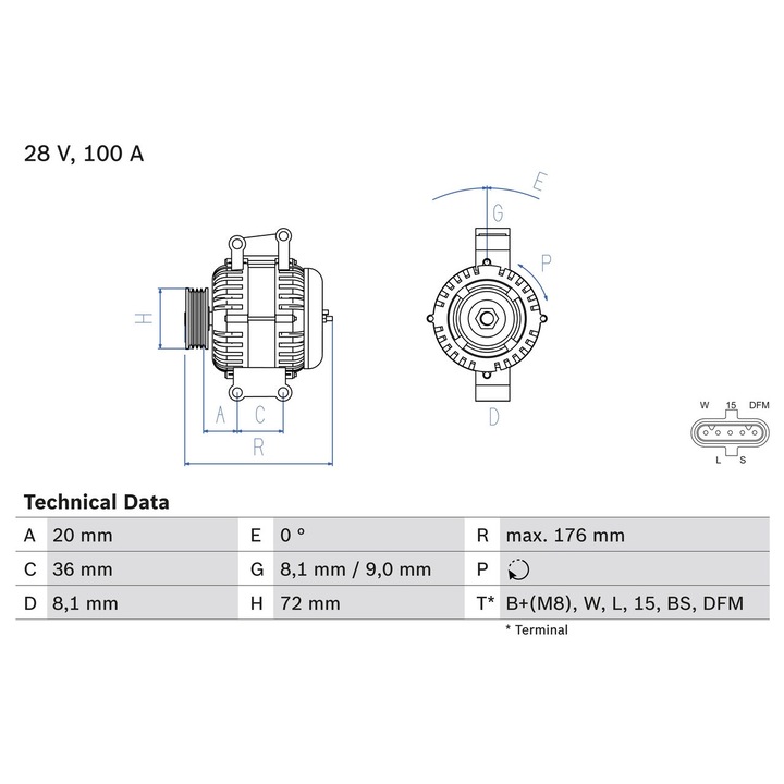 Generátor / Alternátor 0986047820 Scania 4-es széria/G 1/G 2/P 1/P 2/R 1/R 2/T
