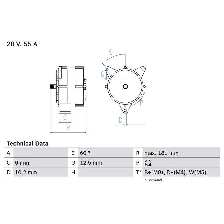 Generátor / Alternátor 0986037410 Daf 45/55/65/65 Cf/75/75 Cf/85/85 Cf/95/95 Xf Man E2000/F2000/F8/F90/F90 Unterflur/G90