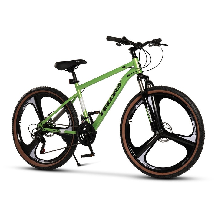 ERBV27301M MTB Kerékpár 27.5"-os magnézium kerekekkel, Shimano/Carpat felszereltséggel, 21 sebességgel, szekvenciális karokkal, zöld/fehér/fekete, Velors Power 2.7 Mountain Bike tárcsafékekkel és vázba integrált kábelekkel