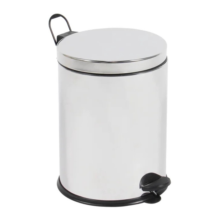 Cos de gunoi cu pedala si capac batant, BCK411400, inox + plastic, forma cilindrica, cromat, 8 L