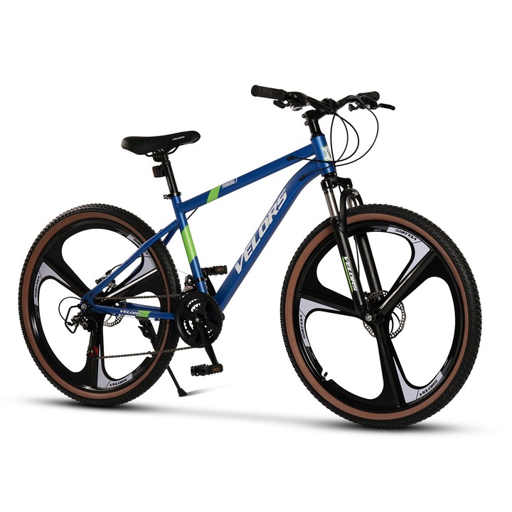 ERBV27301M MTB Kerékpár 27.5" Magnézium Kerekekkel, Shimano/Carpat Felszereltség, 21 Sebesség, Szekvenciális Váltókarok, kék/fehér/zöld, Velors Power 2.7 Mountain Bike Tárcsafékekkel és Vázba Integrált Kábelekkel
