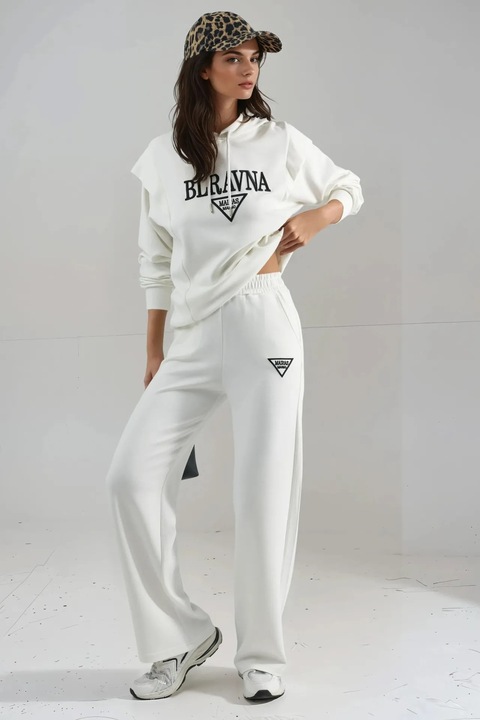 Set din doua piese, HiCCUP, cu gluga, alb, jerseu