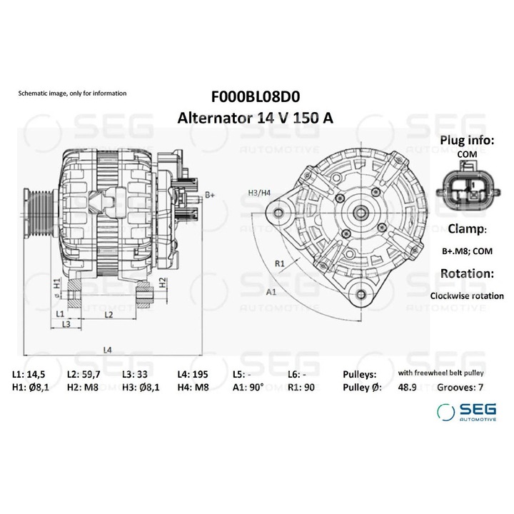Generator / Alternator F000Bl08D0 Nissan 10-Trail/10-Trail 3/Pulsar/Qashqai 2 Renault Espace 5/Kadjar/Koleos 2/Megane 4