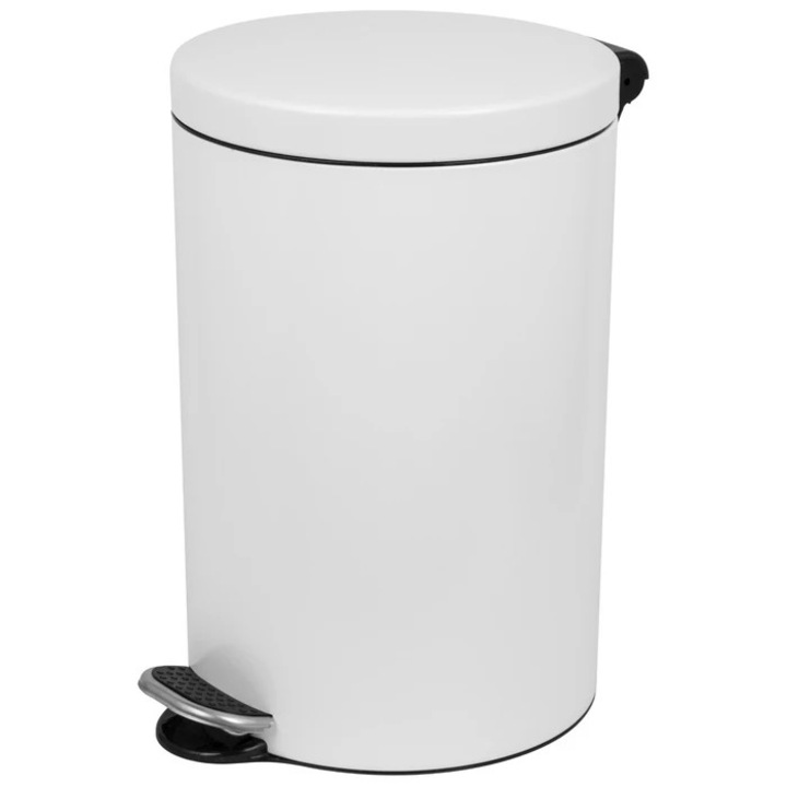 Cos de gunoi, cu pedala si capac soft-close, Alda SOFTF612E, metal + plastic, forma cilindrica, alb, 12 L