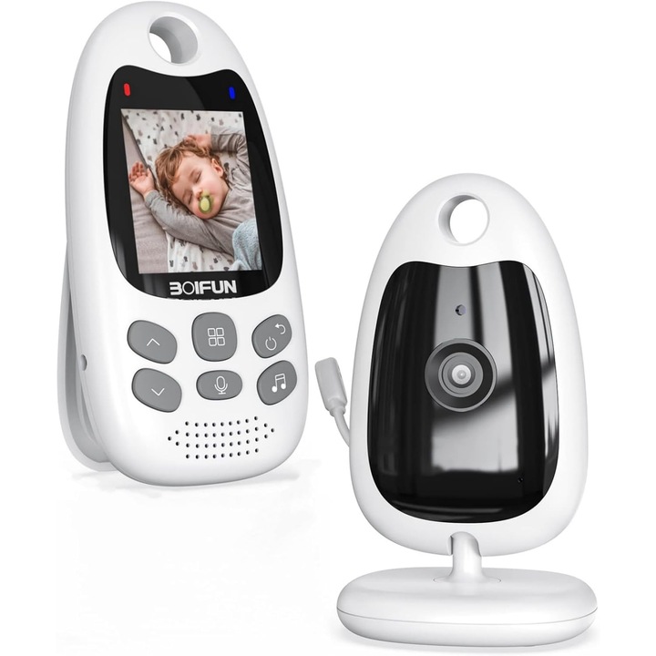 Baby Monitor Wireless BOIFUN, 720P Monitorizare Video Audio Bebelusi, Functie Nocturna, Comunicare Bidirectional, Monitor Temperatura, Cantece de Leagan, Push to Talk, Senzor Miscare
