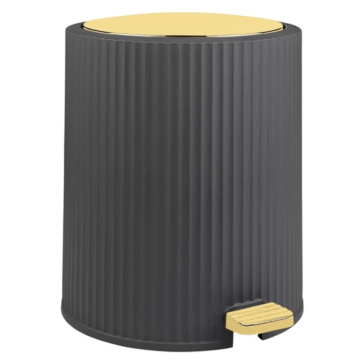 Cos de gunoi cu pedala, Okyanus Home Coliseum OKY-453-4, plastic, forma cilindrica, antracit + auriu, 5 L