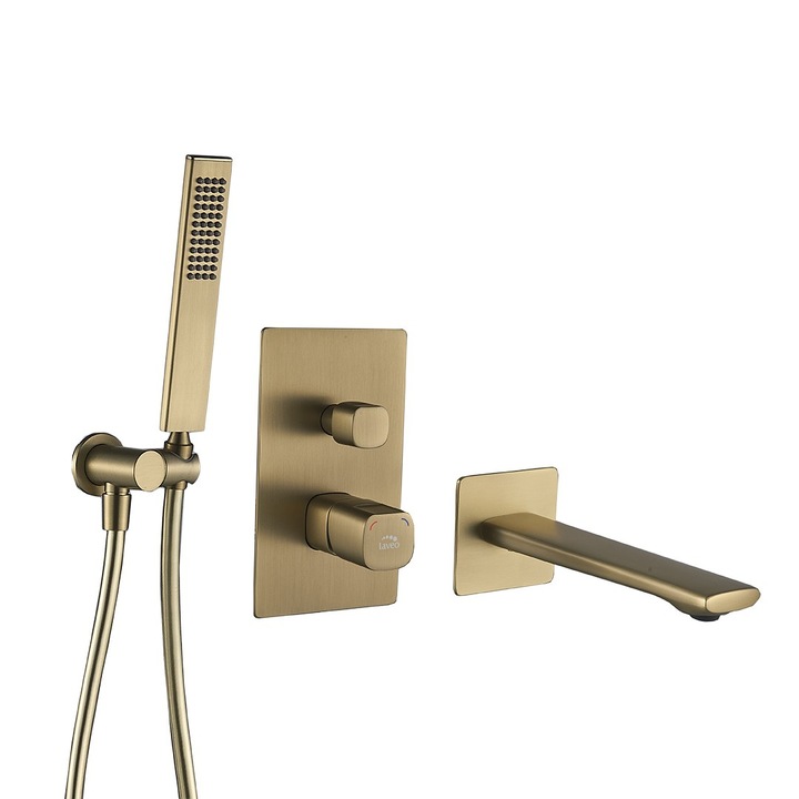 Tores vékony kádcsaptelep zuhanygarnitúrával, pezsgőarany felület, vékony beépítés, 30 mm