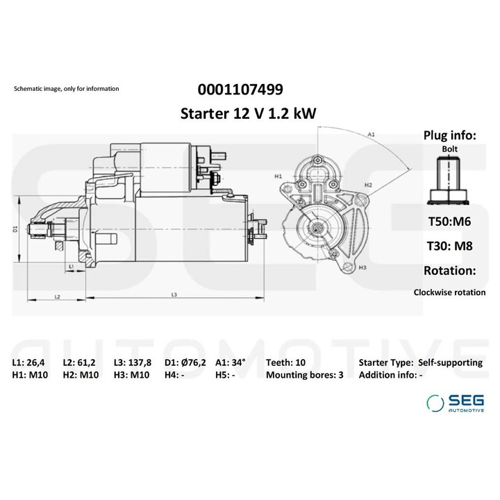 Electromotor 0001107499 Ford B-Max/C-Max/C-Max 2/Ecosport/Fiesta/Fiesta 4/Fiesta 5/Fiesta 6/Focus 1/Focus 2/Focus 3/Fusion