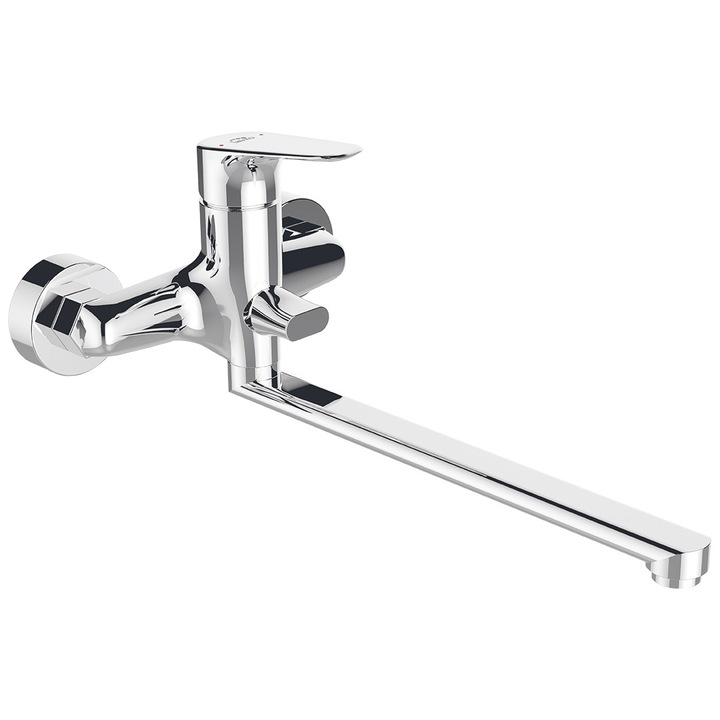 Laveo fali kádcsaptelep, króm, 164mm magasság, 387mm kifolyócső hossza, unicontrol típus.