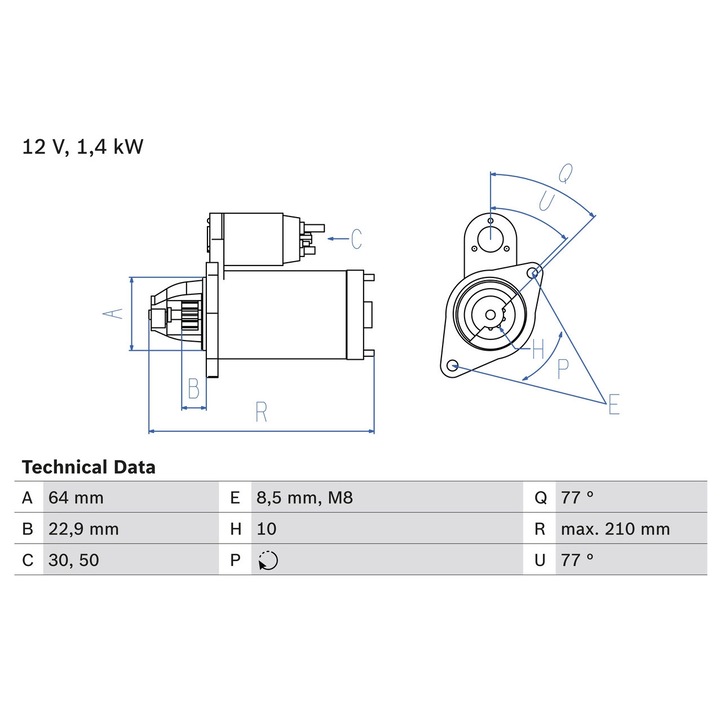 Indítómotor 0986025080 Alfa Romeo Mito Chevrolet Aveo Citroën Nemo Fiat 500/500 C/500L/500X/Doblo/Fiorino/Grande Punto/Idea