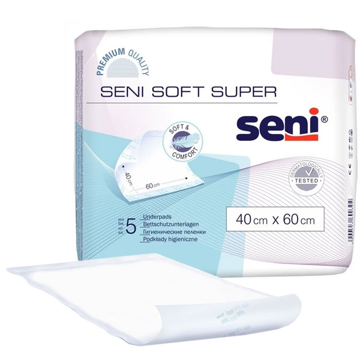 Пелена за възрастни Seni, комплект 5 бр., 40х60см, защита за повърхности, абсорбираща
