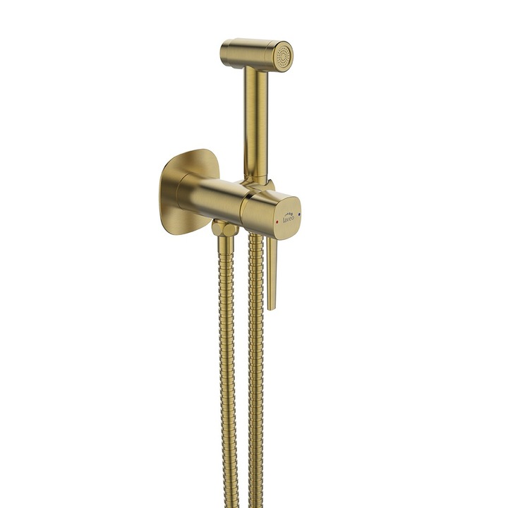 Baterie bidetowa subtire Laveo, aurie, cu set de dus, 1 jet, 25mm, 131x27mm