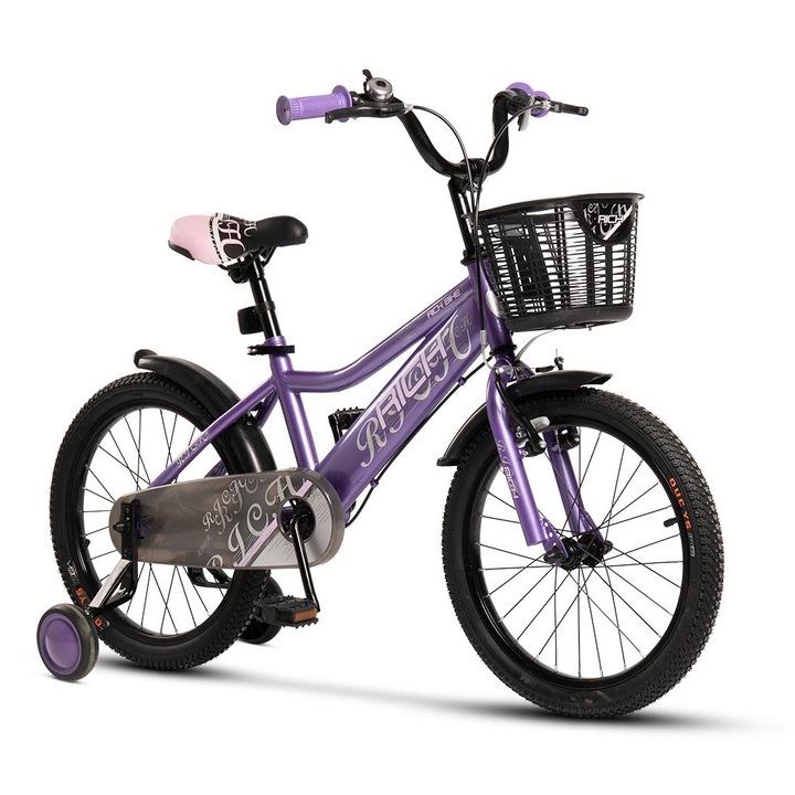 Детски велосипед MTB ERBR2005A с 20" колела, предни V-brake/задни барабанни спирачки, помощни колела, калници, лилав/розов, детски скоростен велосипед Rich Baby Kids за възраст 7/10 години (120 см и 135 см) New Generation 2026