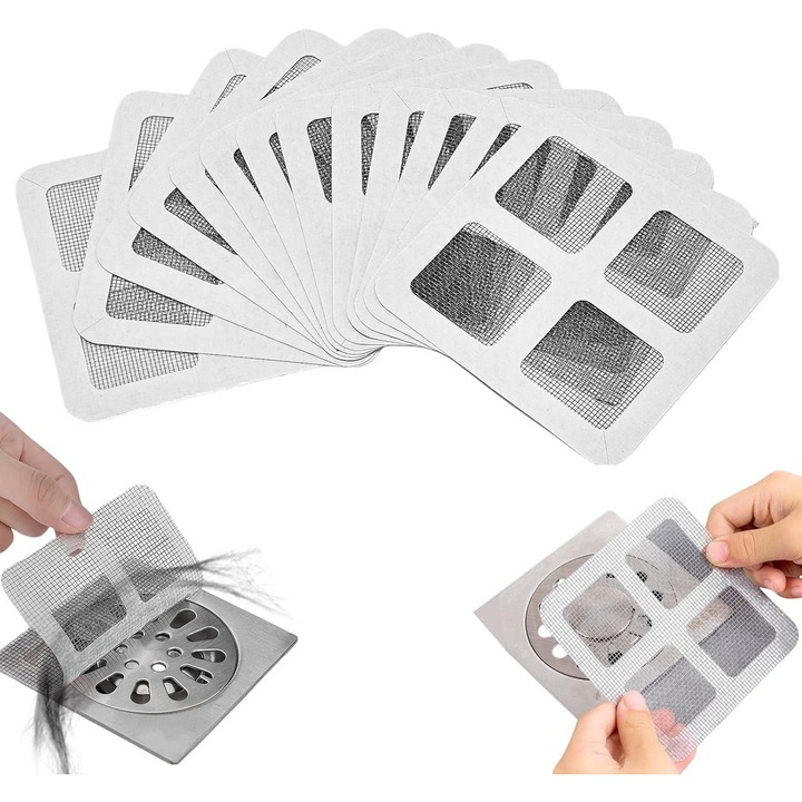 Set 10 autocolante de unica folosinta pentru scurgerea dusului, 10x10 cm, plasa