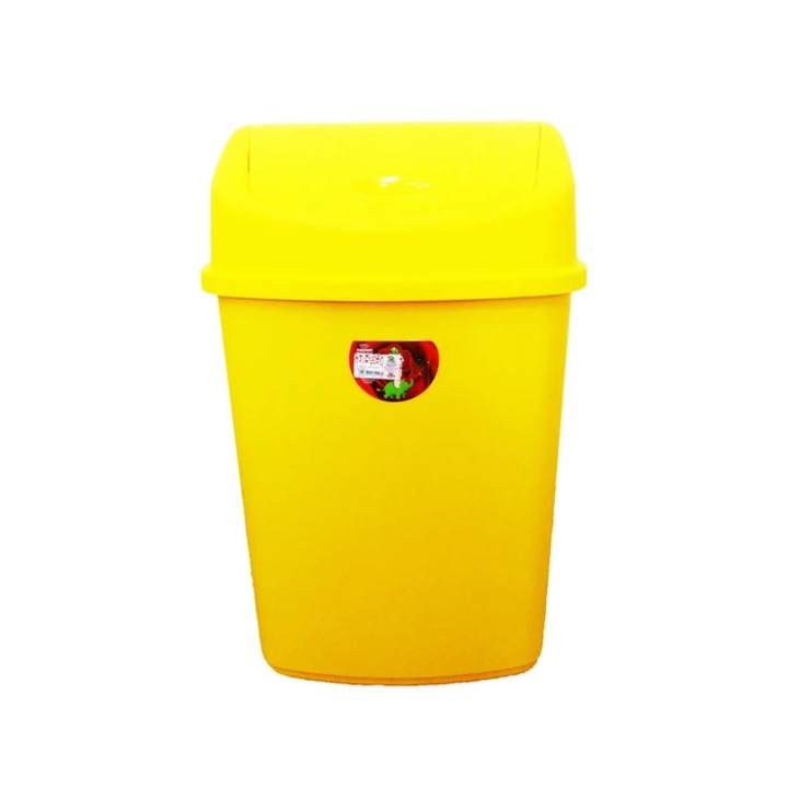 Cos de gunoi, Plastina Lotus, capac batant, plastic, forma dreptunghiulara, galben, 55 L