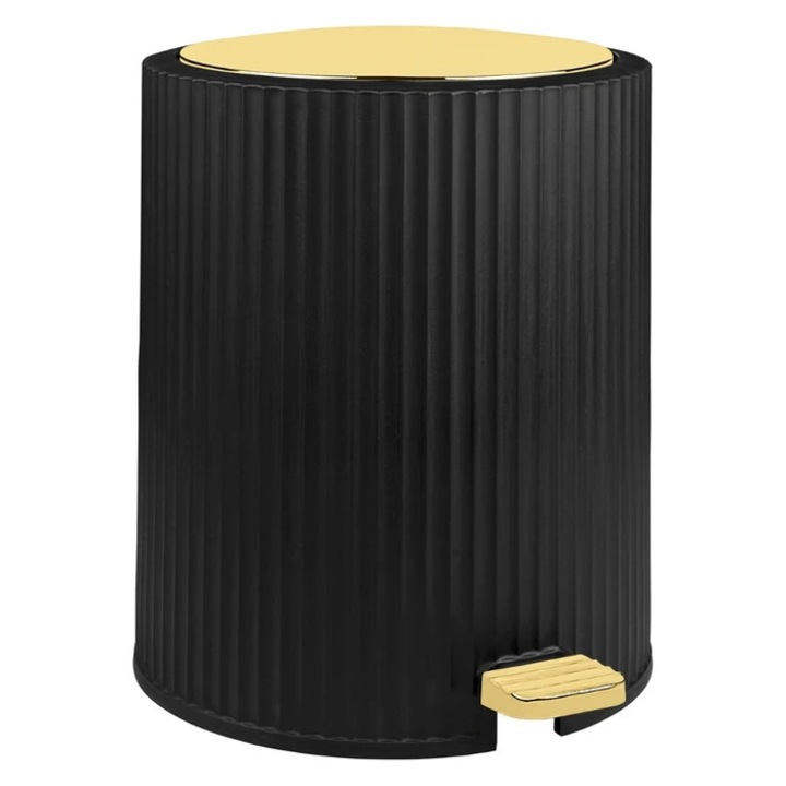 Кош за боклук с педал, Okyanus Home Coliseum OKY-453-4, пластмасов, цилиндрична форма, черен + златист, 5 L
