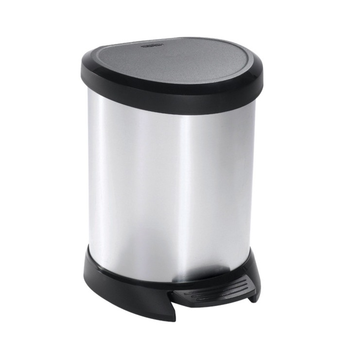 Cos de gunoi cu pedala, Curver Deco Bin, plastic, forma cilindrica, gri, 5 L