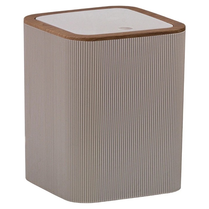 Cos de gunoi, Okyanus Home Diva OKY-500-3, plastic, forma dreptunghiulara, maro + lemn, 5 L