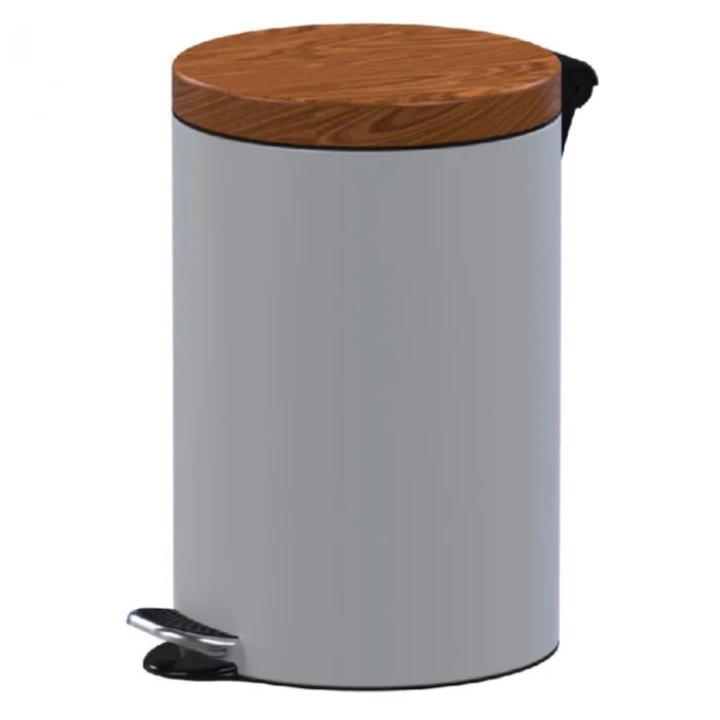 Cos de gunoi cu pedala, Studio Casa, metal, capac finisaj lemn, alb, 5 L