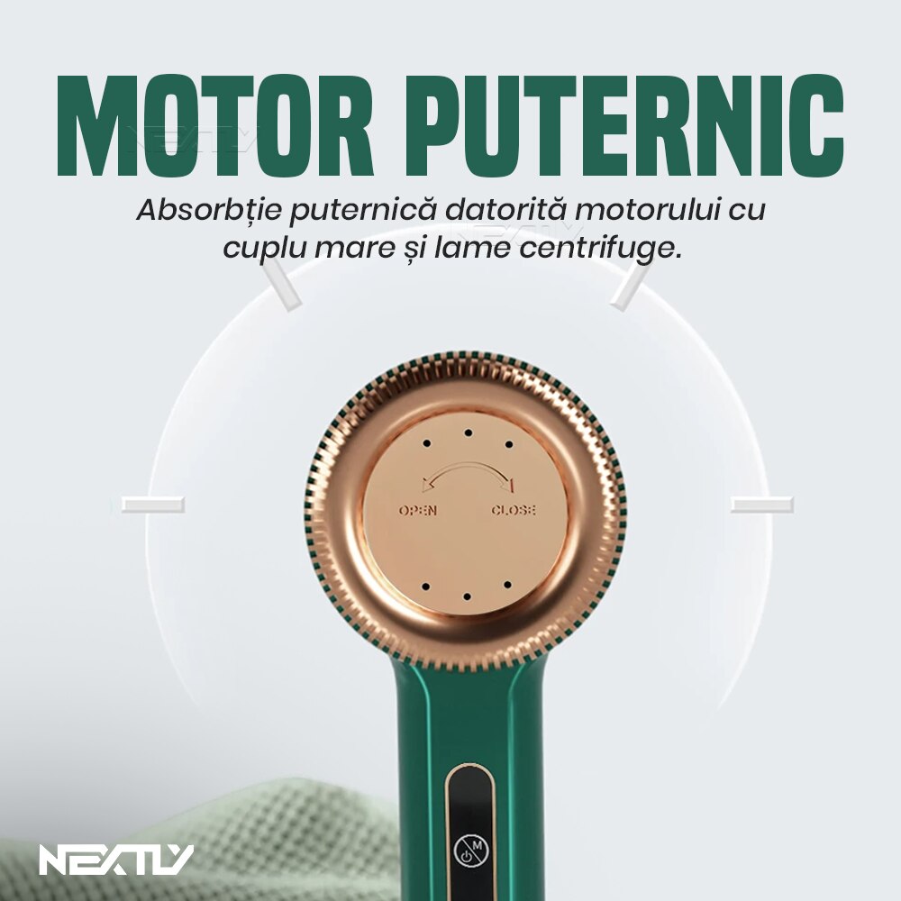 Aparat electric de curatat scame NEXTLY, pentru haine/canapea/lenjerii de pat, 3 trepte de viteza, incarcare USB, verde
