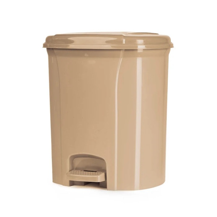 Cos de gunoi semioval cu capac batant, Plastina, plastic, 5 L, Bej