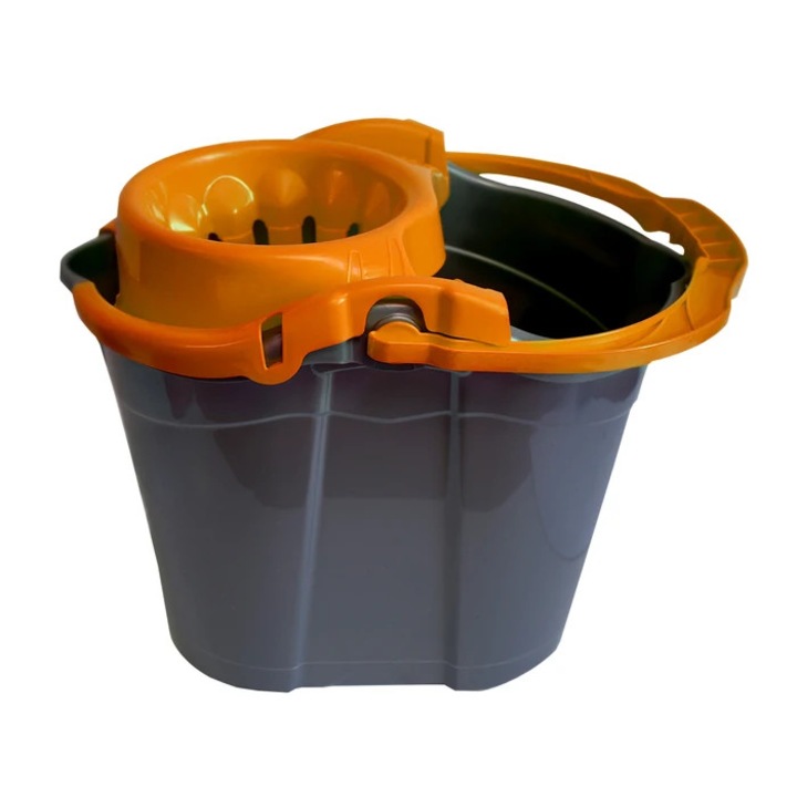 Galeata din plastic cu storcator Misavan, gri + portocaliu, 14L