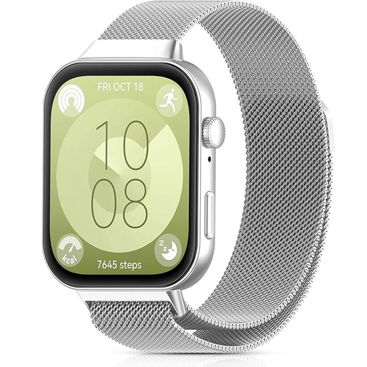 Curea pentru smartwatch, Compatibila cu Huawei Watch Fit 4/Fit 4 Pro/Fit 3, Argintiu, Inox