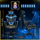 Геймърски стол GALAXIA®, от Екологична Кожа, Регулируема Ергономична Лумбална Опора, Регулируема Възглавница за Глава, Облегалка с Наклон до 135°, до 120 кг, Синьо-Черен