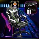 Геймърски стол GALAXIA®, от Екологична Кожа, Регулируема Ергономична Лумбална Опора, Регулируема Възглавница за Глава, Облегалка с Наклон 135°, до 120 кг – Бяло-Черен