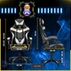 Геймърски стол GALAXIA®, от Екологична Кожа, Регулируема Ергономична Лумбална Опора, Регулируема Възглавница за Глава, Облегалка с Наклон 135°, до 120 кг – Бяло-Черен