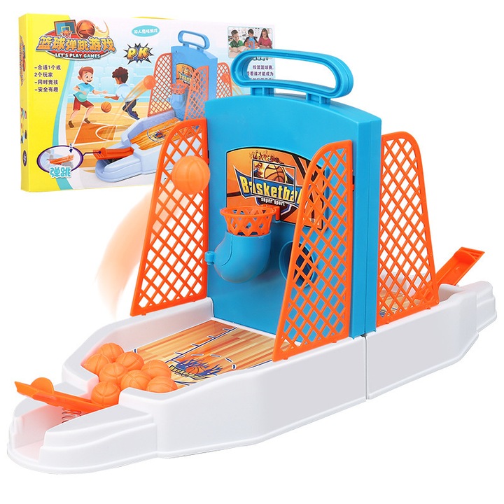 Joc de Masa Interactiv tip Arcade Baschet pentru Copii, Portabil, Competitie 2 Jucatori, Dezvolta Coordonarea, Cadou Baieti si Fete