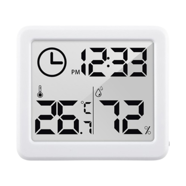 Termometru si Higrometru Digital de Interior, Ecran LCD Mare 3.2", Afisare Ceas, Monitorizare Temperatura si Umiditate pentru Casa/Camera Bebelusului, 12.5x7.4 cm, Alb