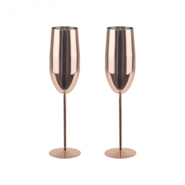 Set 2 pahare de sampanie auriu Culinaro Cooper 300ml 6xh25cm
