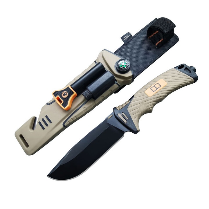 Cutit de supravietuire Ganzo G8012, 3 in 1, otel inoxidabil, 230mm, cu busola si ascutitor