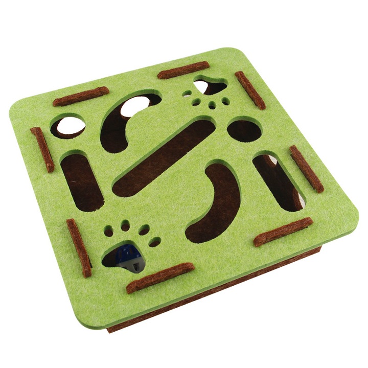 Labirint interactiv pentru pisici, 30x30cm, cu bile colorate, verde-maro